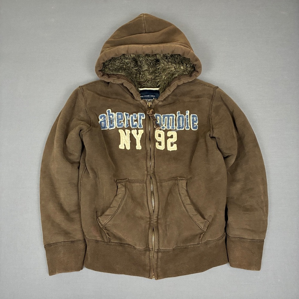 Abercrombie & Fitch Wolf Jaw Jacket Size Small Fur Lined Heavyweight Brown